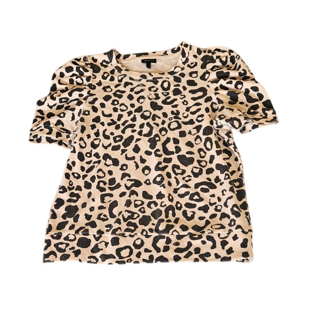 Who What Wear Leopard Print Short Sleeve Sweatshirt Size Small
